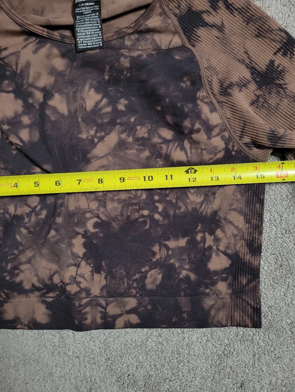 PINK Victoria's Secret Tie Dye Ribbed Crop Long Sleeve Top Large Brown Black - Picture 4 of 4